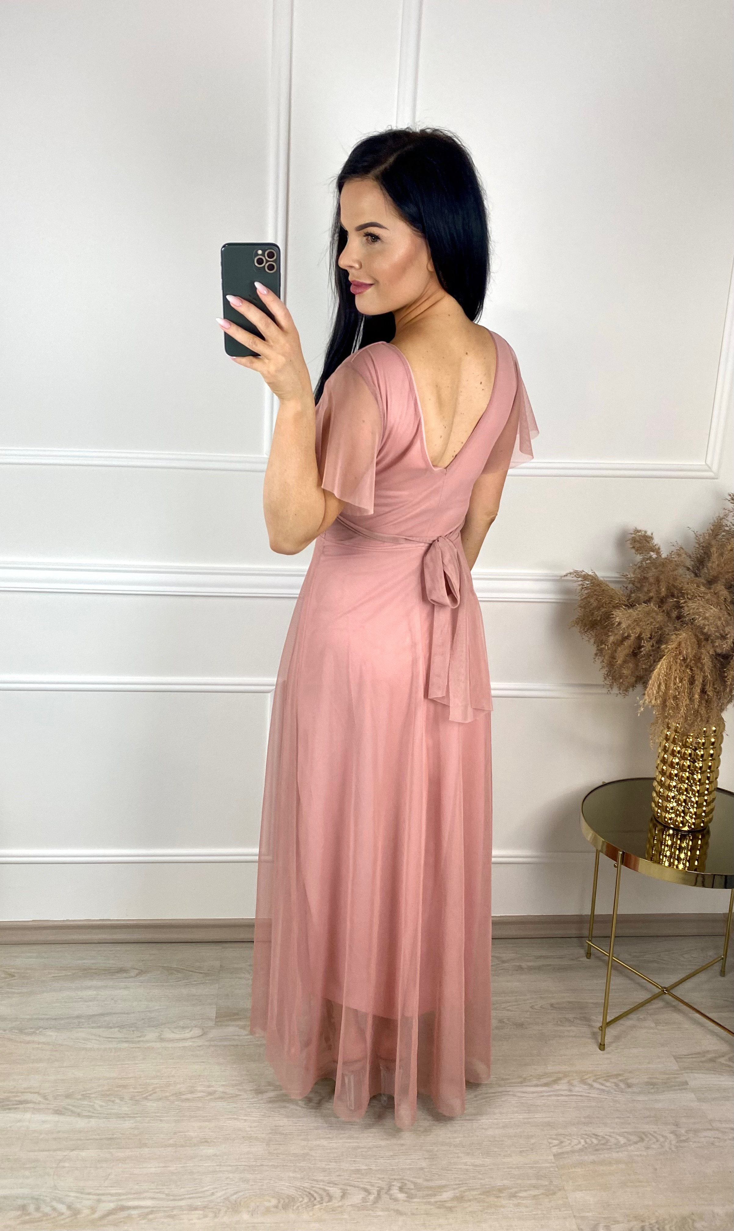 Dlouhé šaty Sins s rukávy/starorůžové