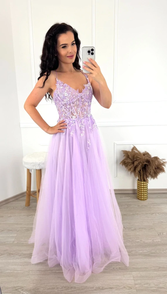 Tylové šaty Violeta / lila fialové XS