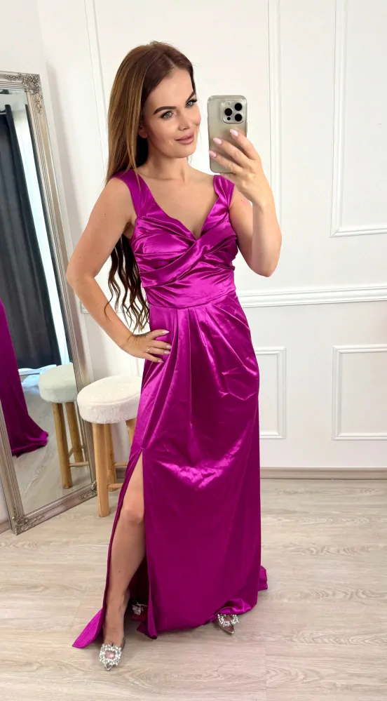 Saténové šaty Fallen/fuchsiové XS