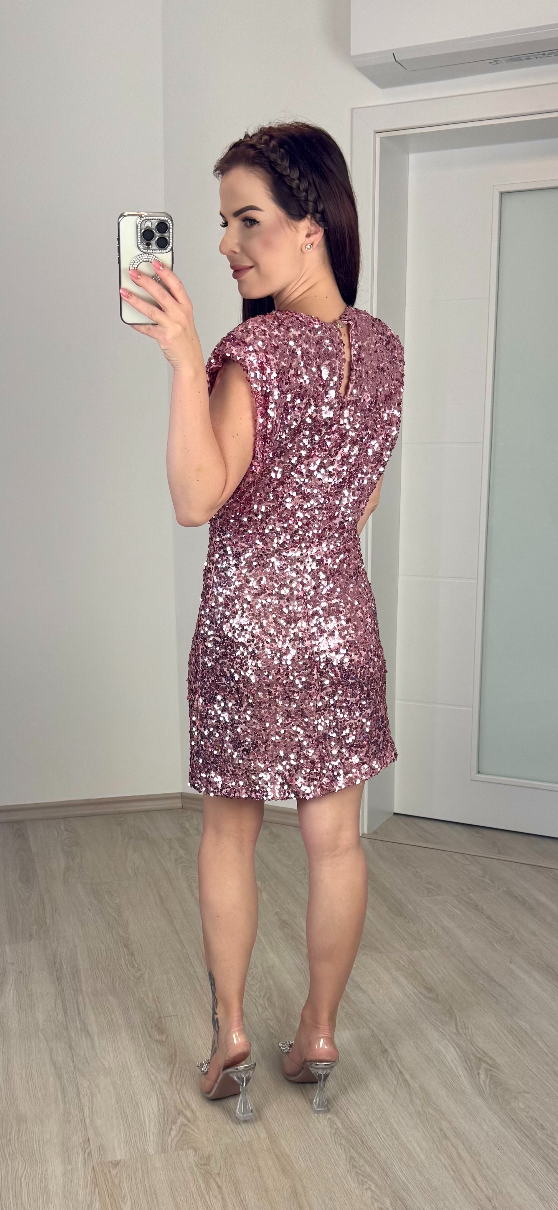 Flitrované šaty bez rukávu /růžové