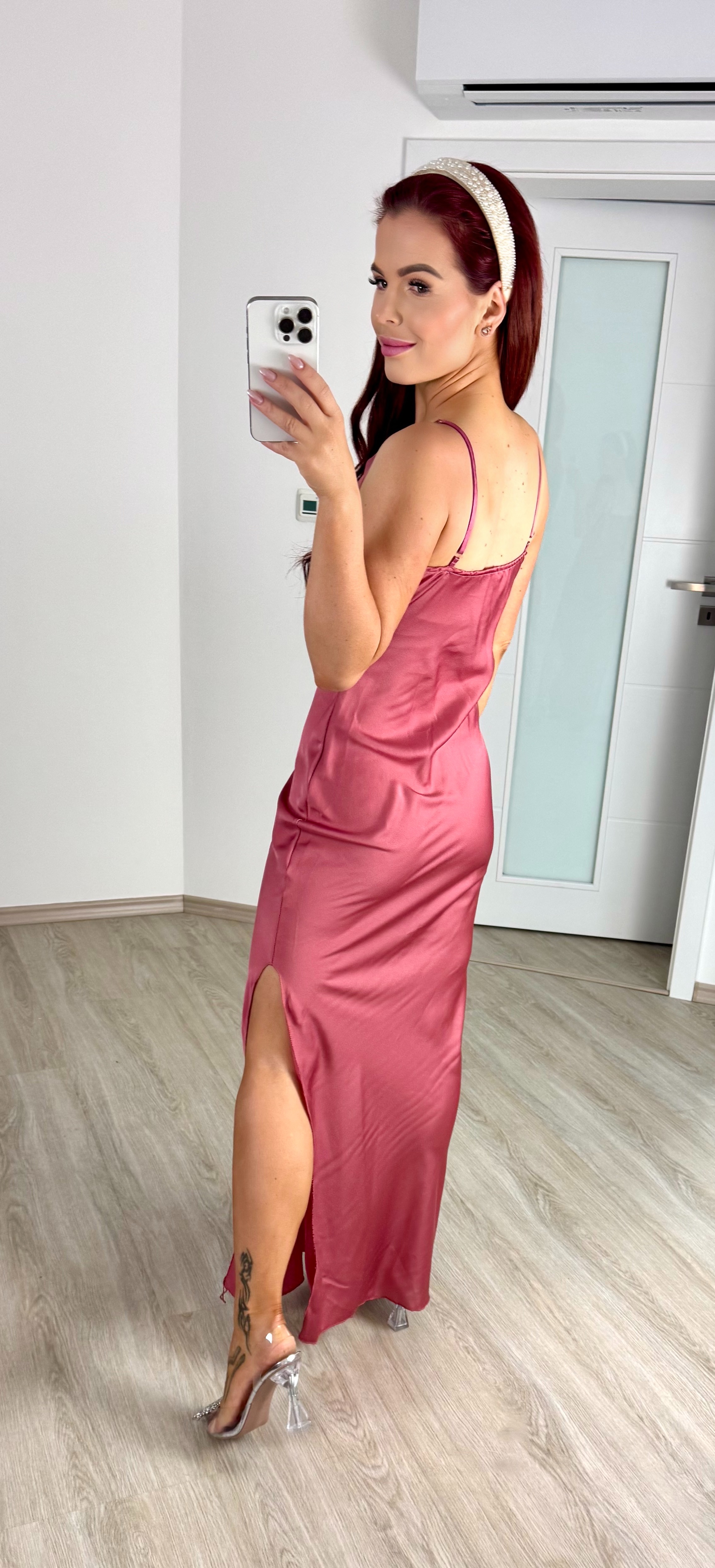 Saténové šaty Astoria/tmavě růžové