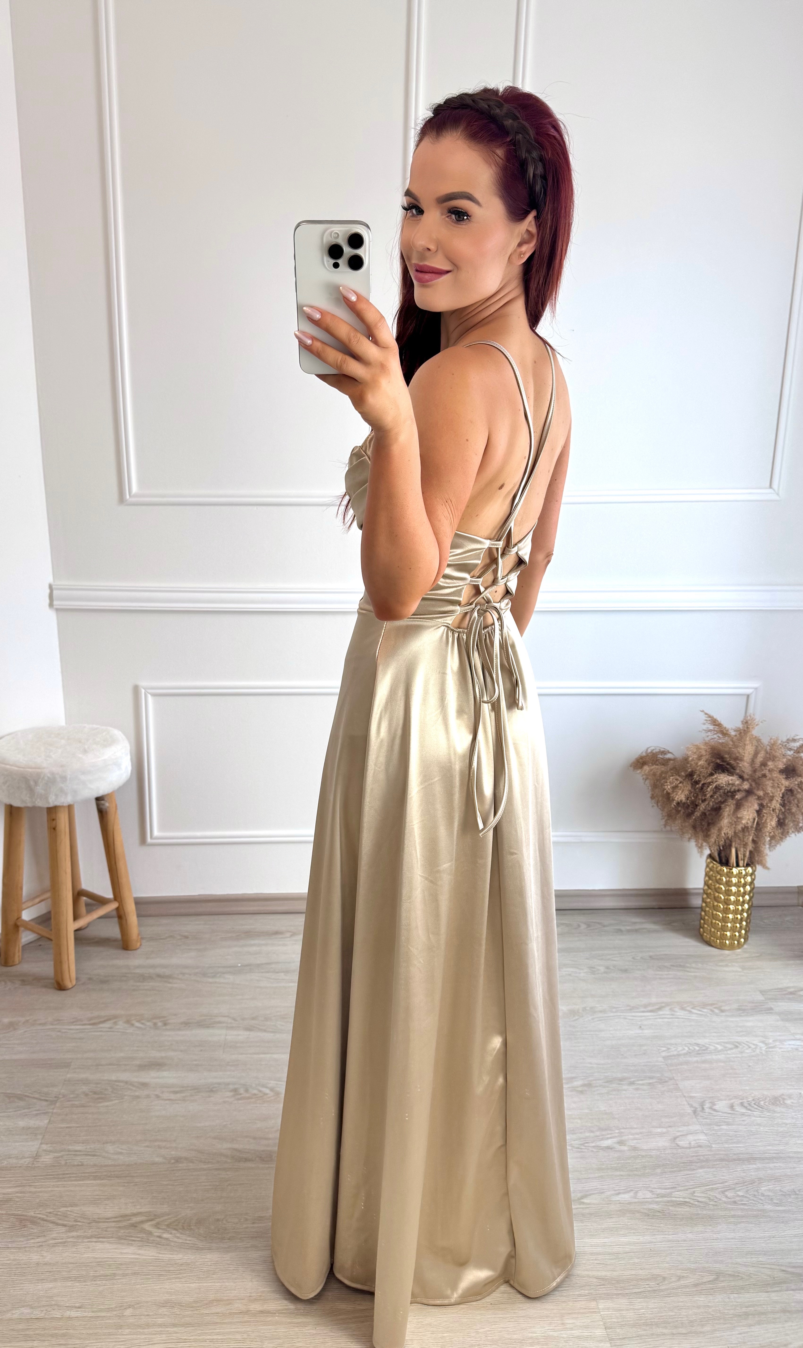 Saténové šaty s řasením Cindy / zlaté