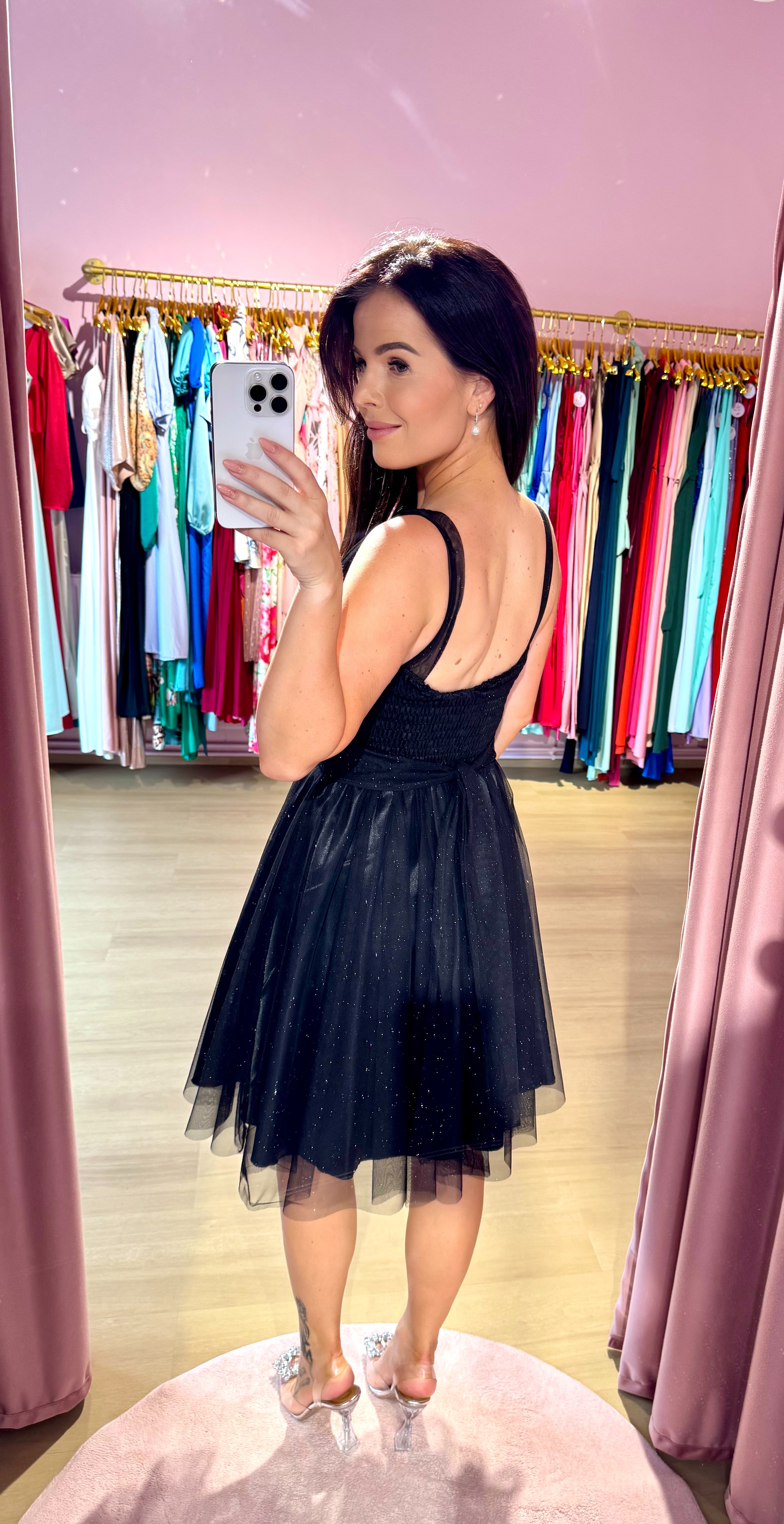 Třpytivé tylové šaty/ černé