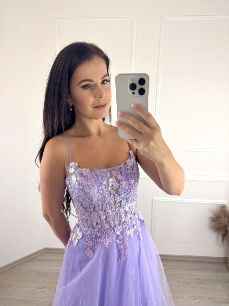 Tylové šaty Violeta / lila fialové XS