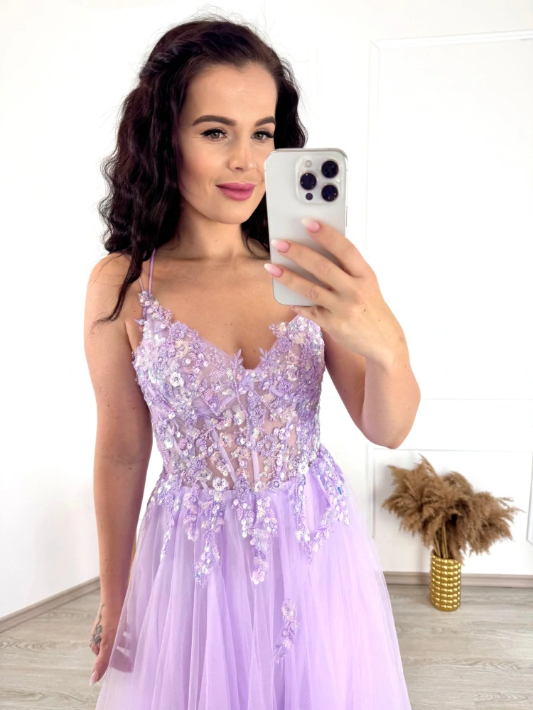 Tylové šaty Violeta / lila fialové XS