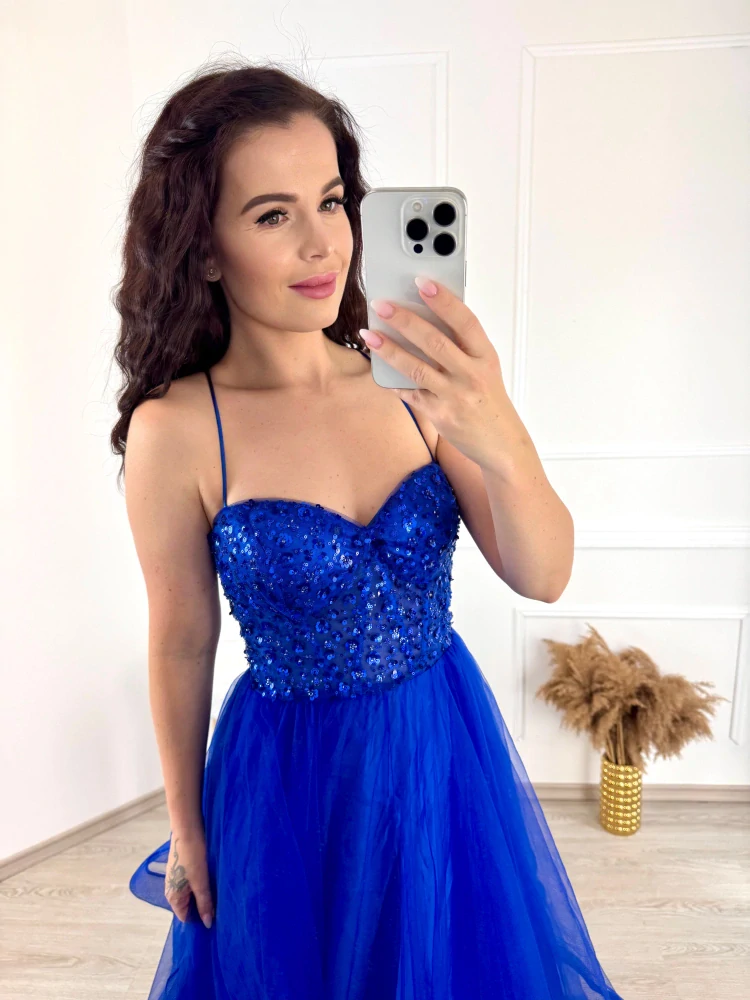 Tylové šaty/ královské modré XS