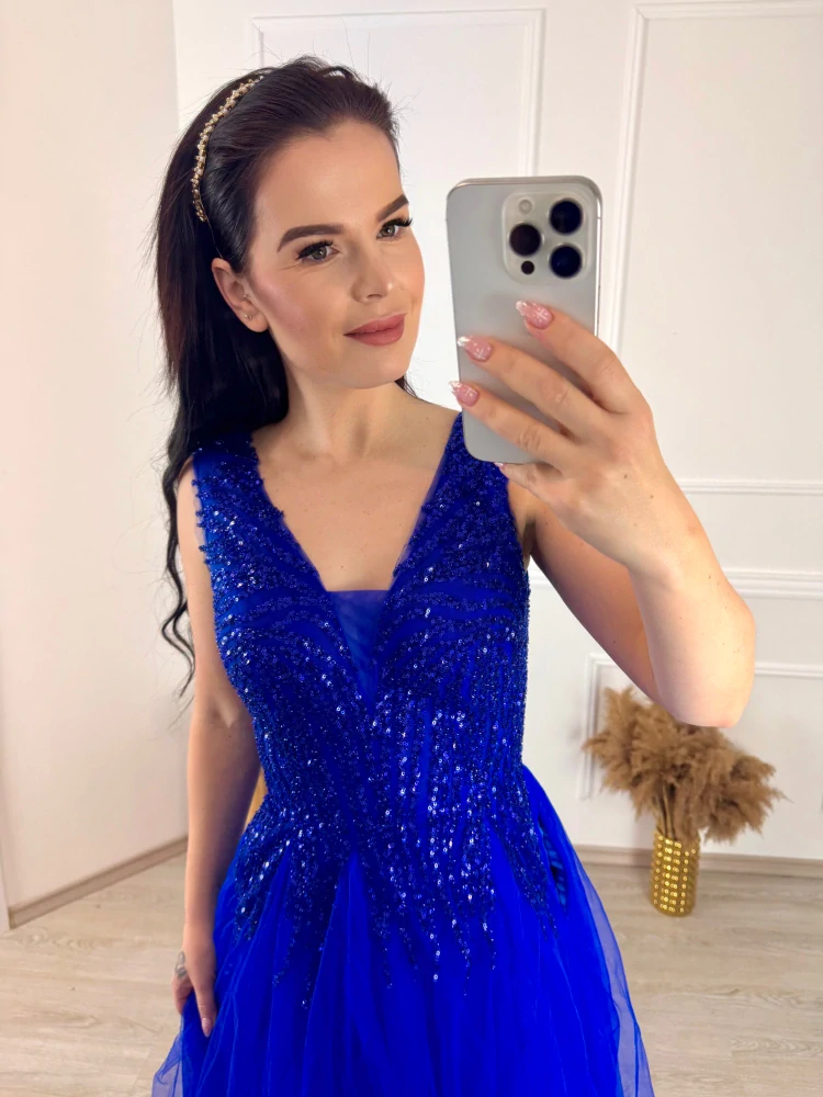 Tylové šaty královsky modré XS