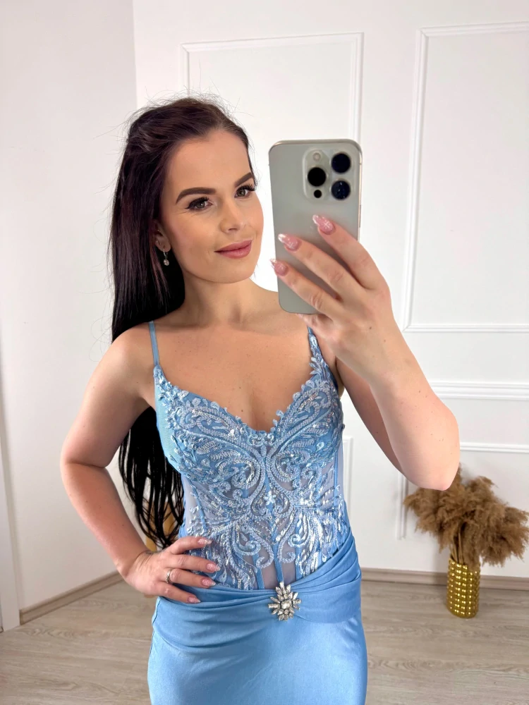 Lycrové plesové šaty modré XS