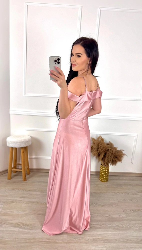 Saténové šaty se spadenými rukávy/ starorůžové 