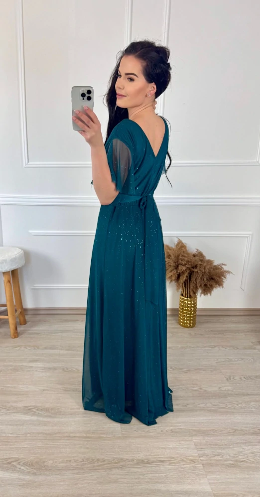 Třpytivé šifónové šaty Poppy/ petrolejové 