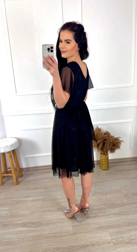 Třpytivé šifónové šaty Poppini/ černé 