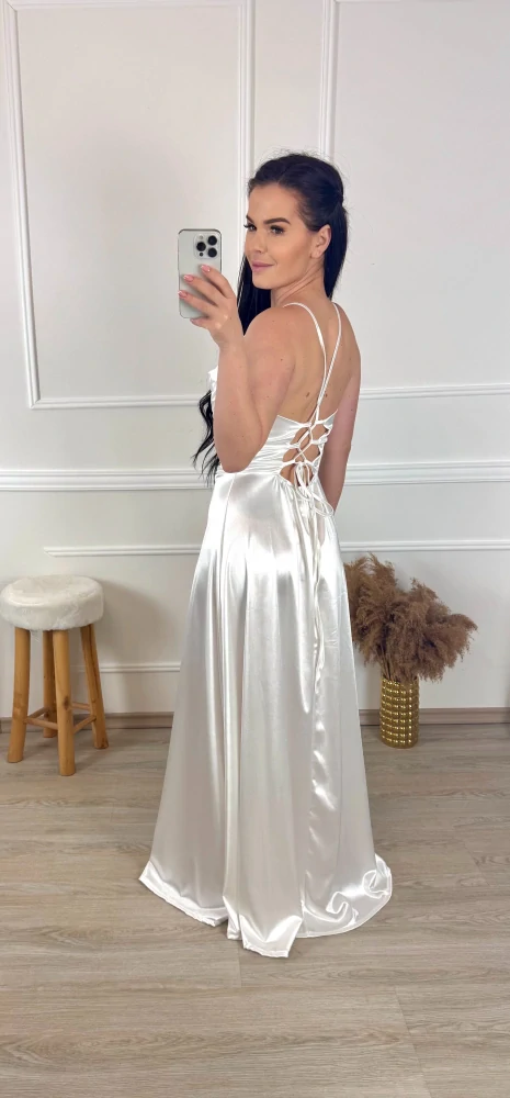 Saténové šaty s řasením Cindy/ bílé 