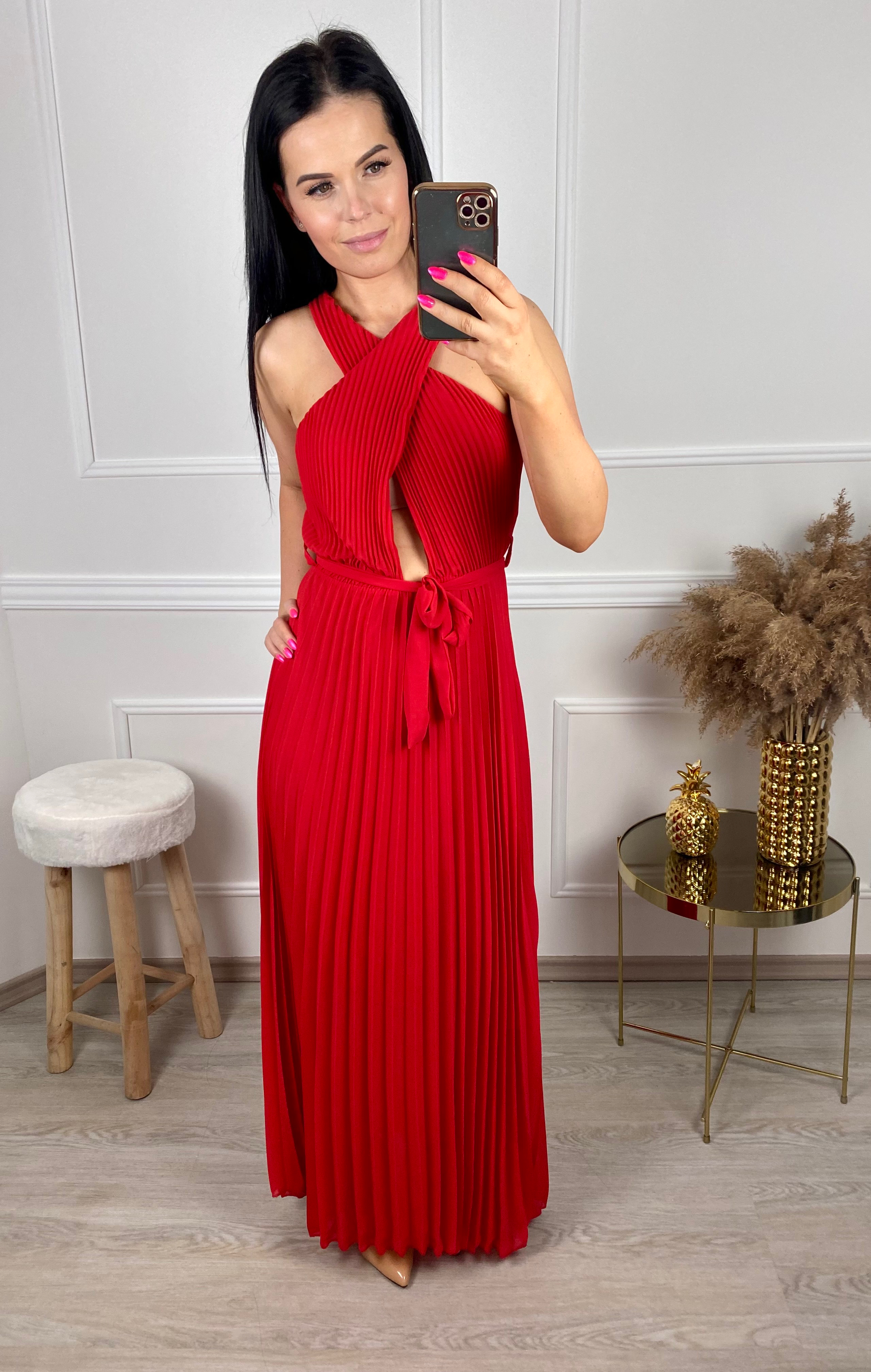 Plísované šaty křížené Runia/červené