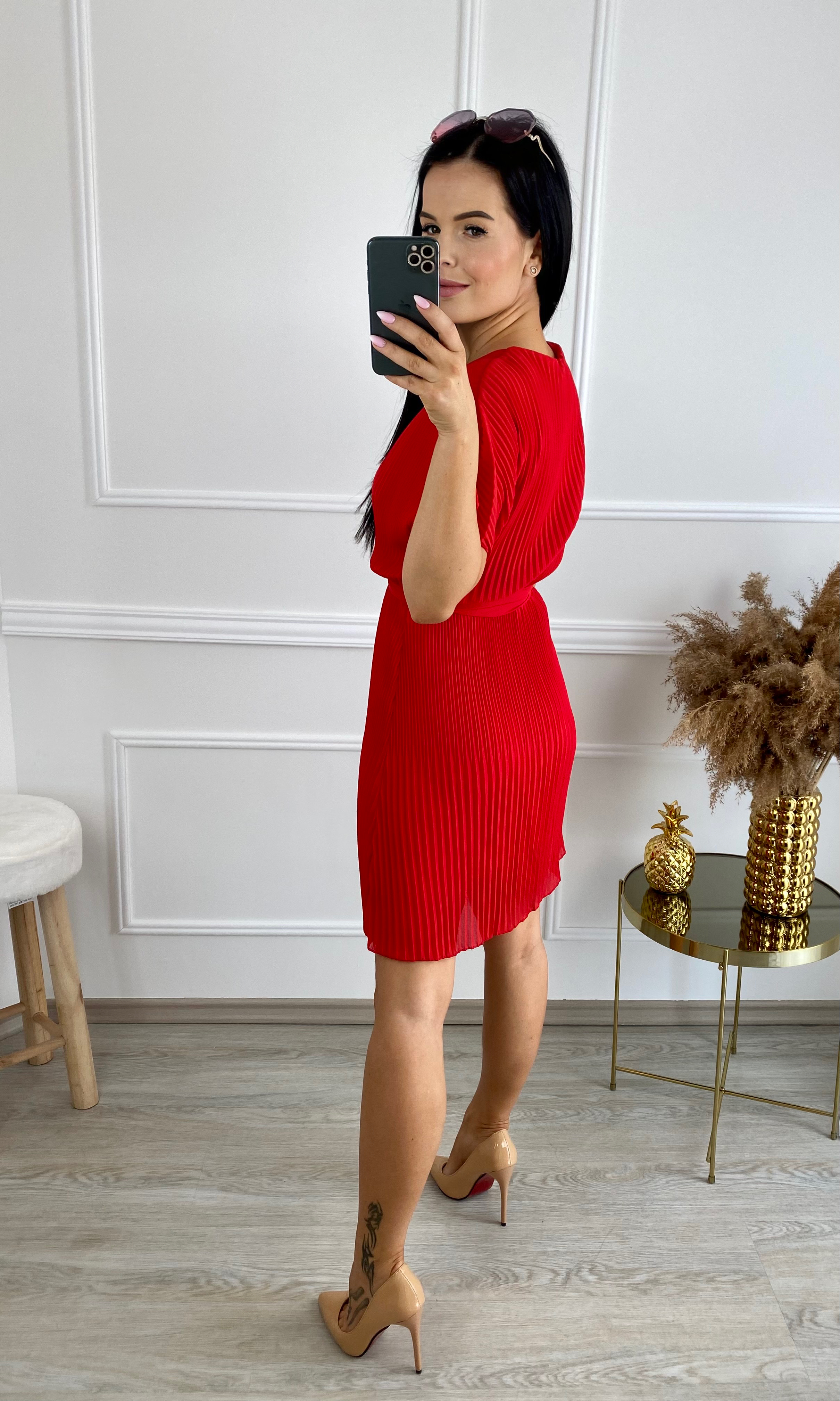 Plísované šaty Kesidy short/červené