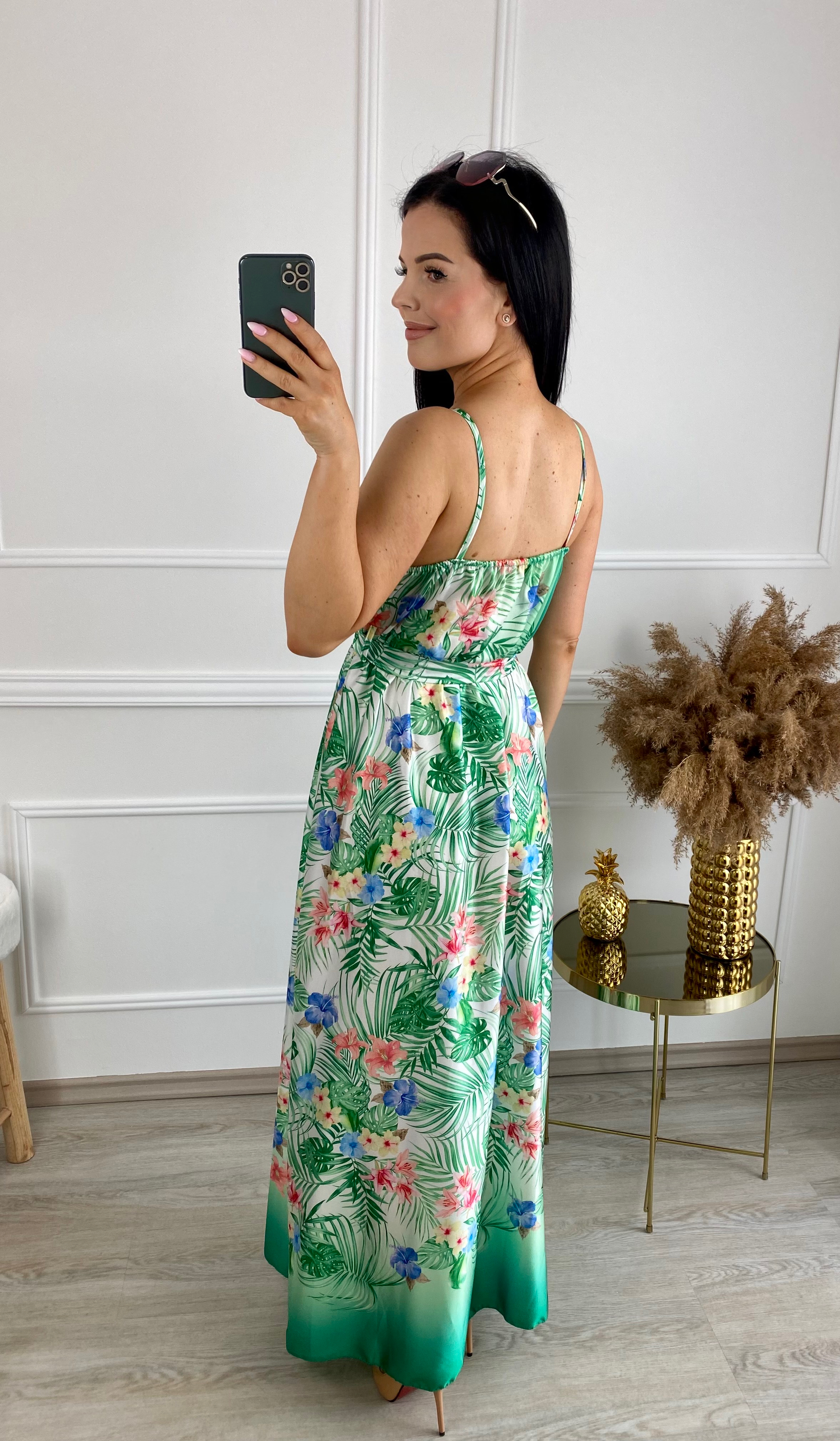 Dlouhé saténové šaty Mirabel/zelené