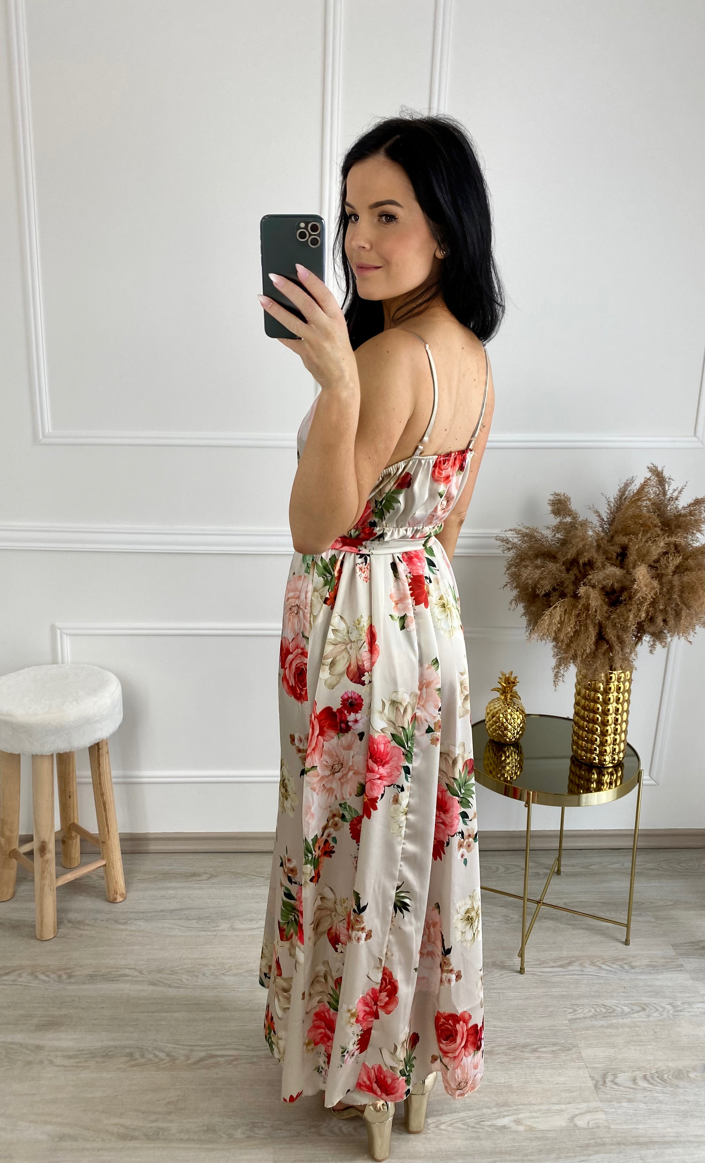 Dlouhé saténové šaty Mirabel/béžové