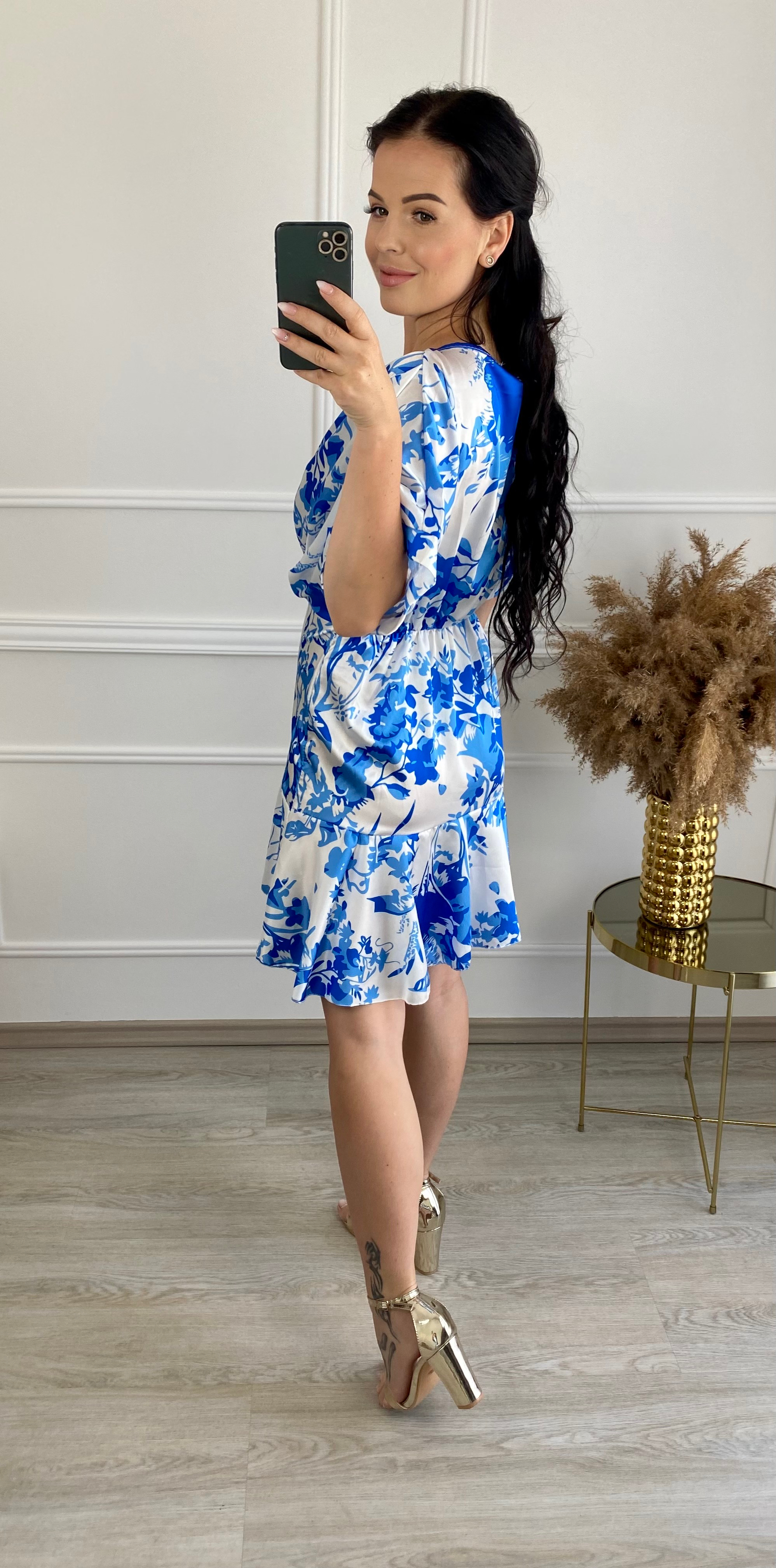 Saténové šaty Leafes/modré