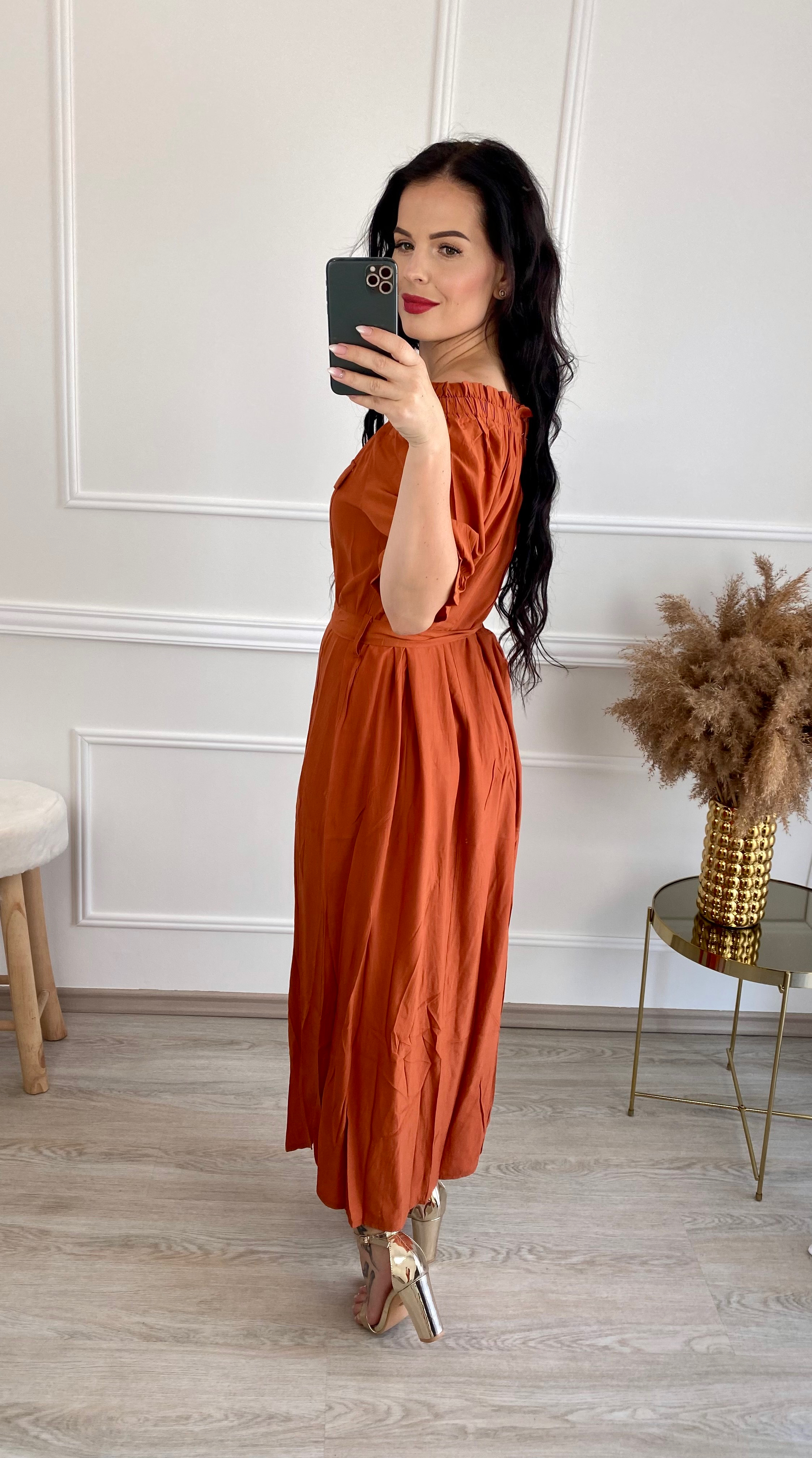 Dlouhé šaty s kapsičkami Gill/cihlové