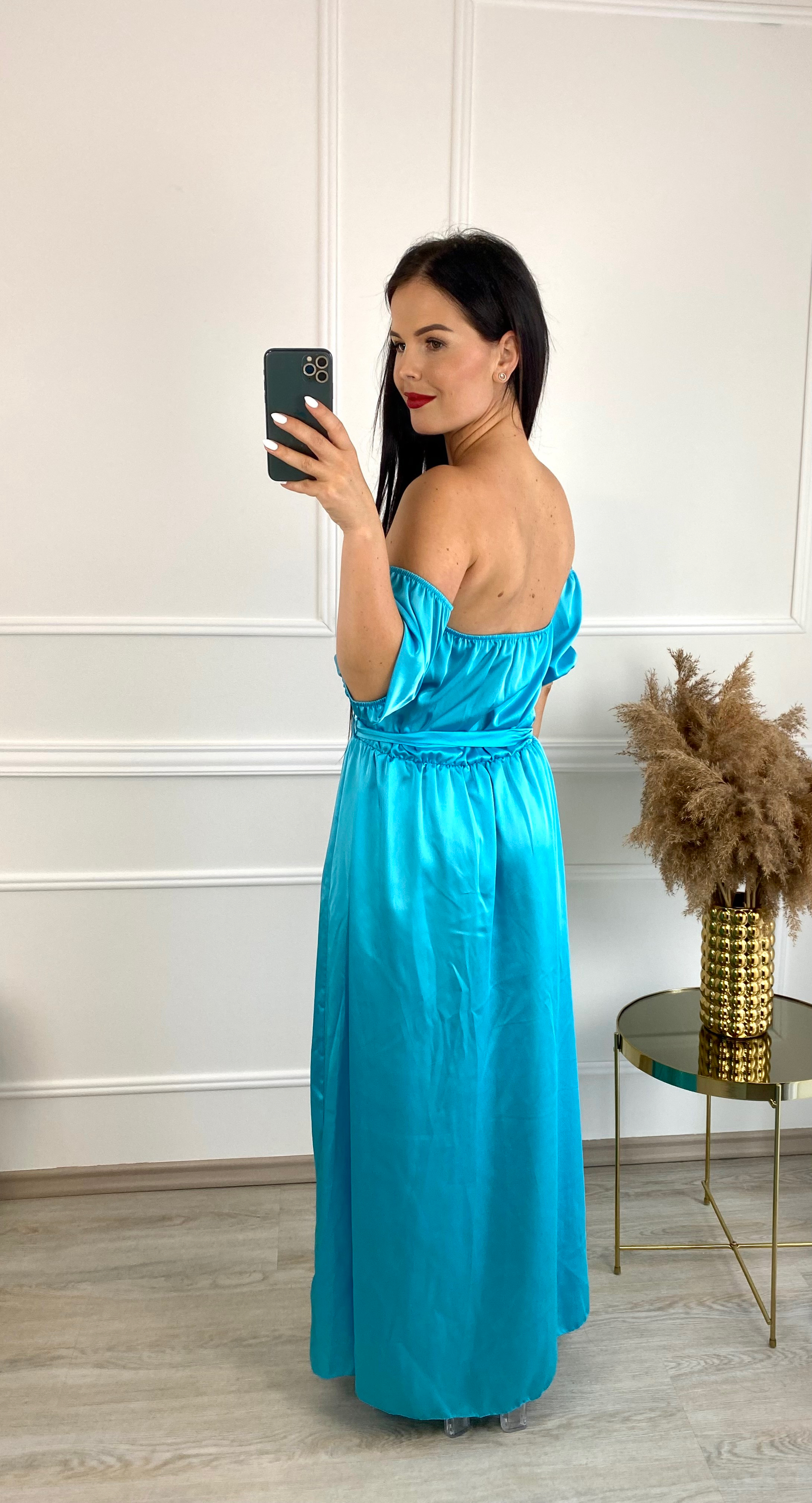 Dlouhé saténové šaty Dikins/tyrkysové