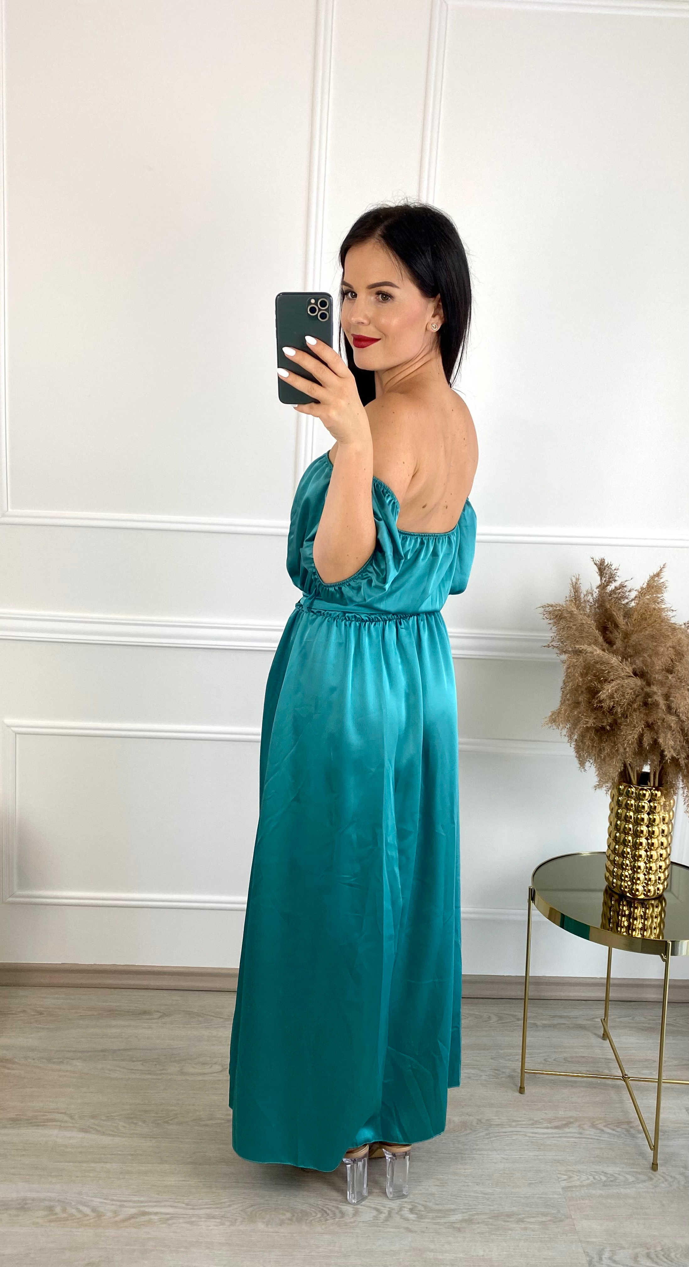 Dlouhé saténové šaty Dikins/petrolejové