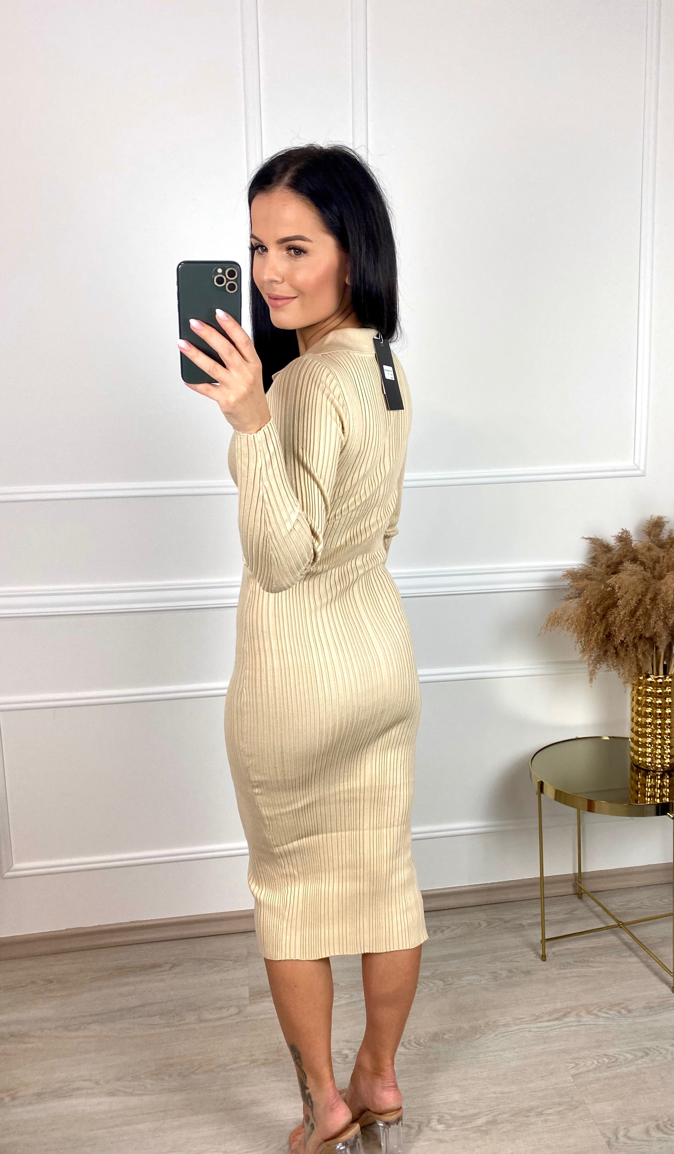 Svetrové šaty Button/béžové