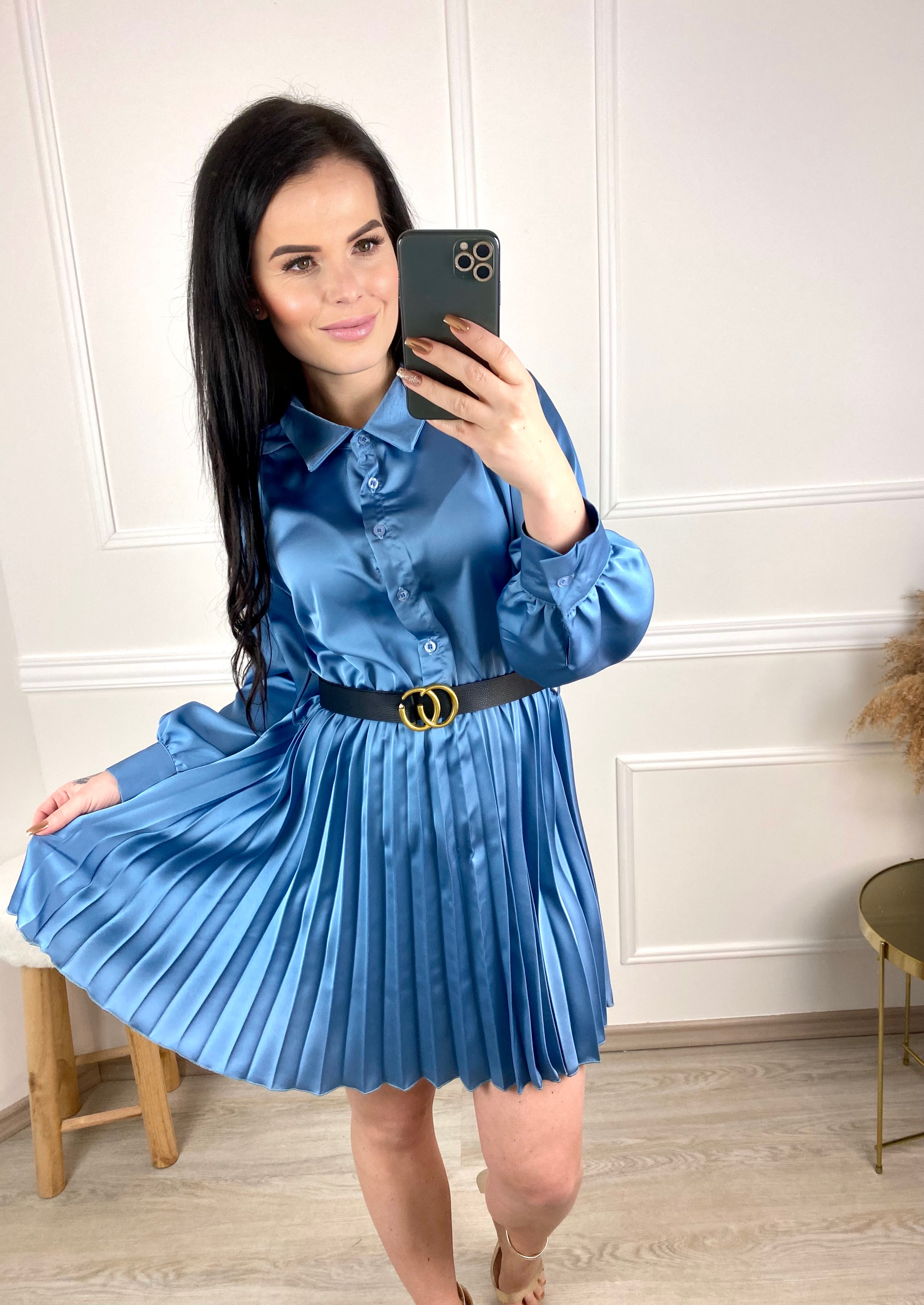 Saténové košilové šaty Vivien/petrolejové