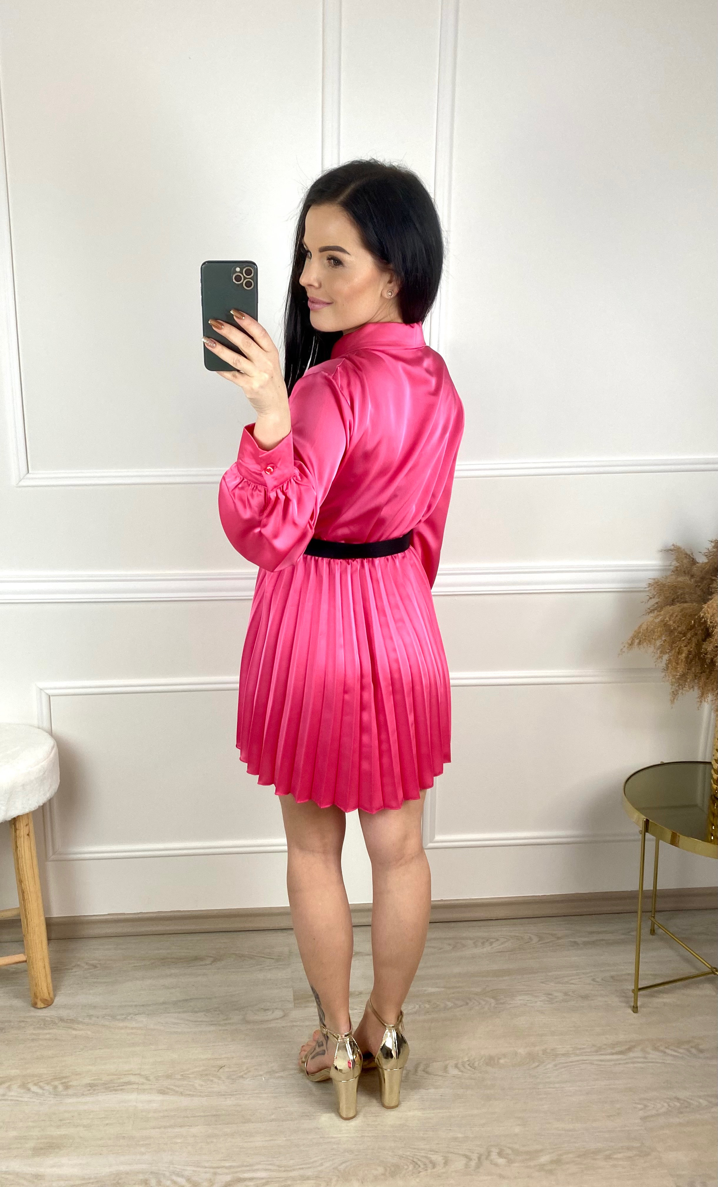 Saténové košilové šaty Vivien/fuchsia