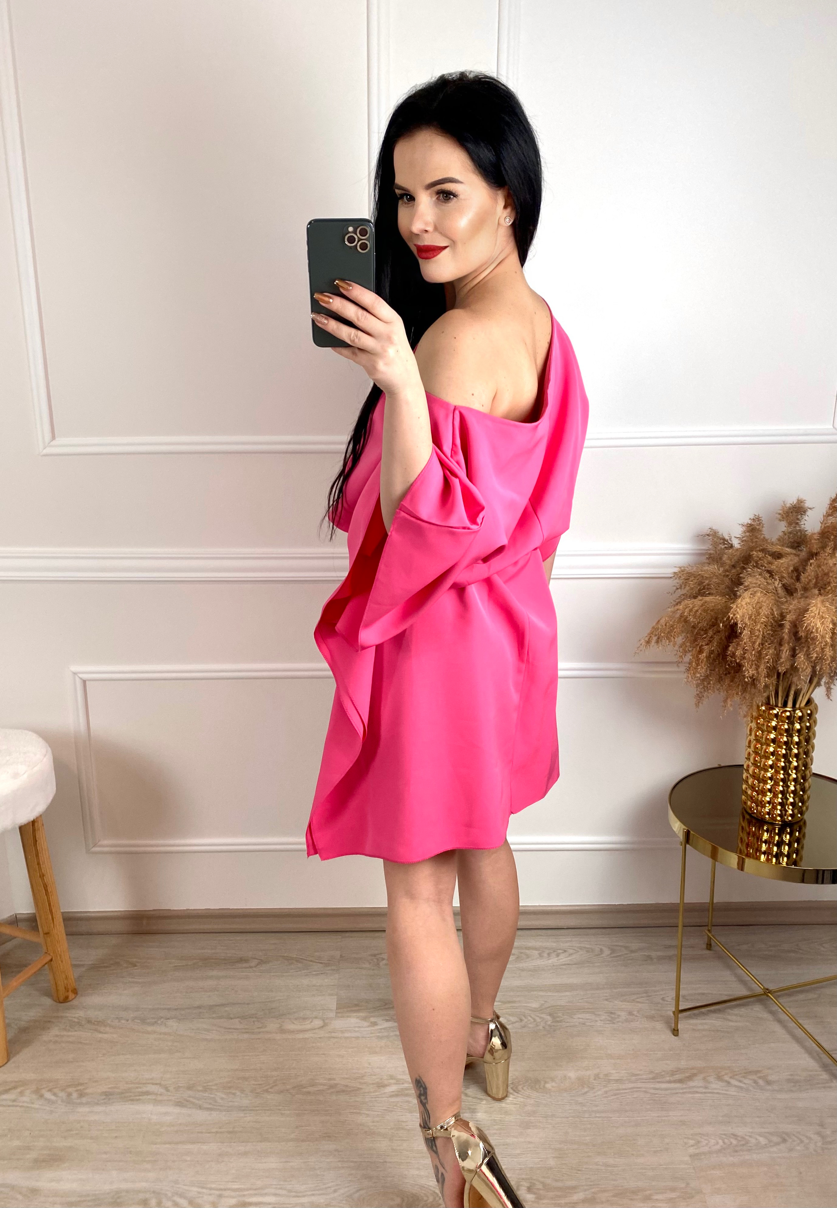 Šaty s netopýřími rukávy Bat/fuchsiové