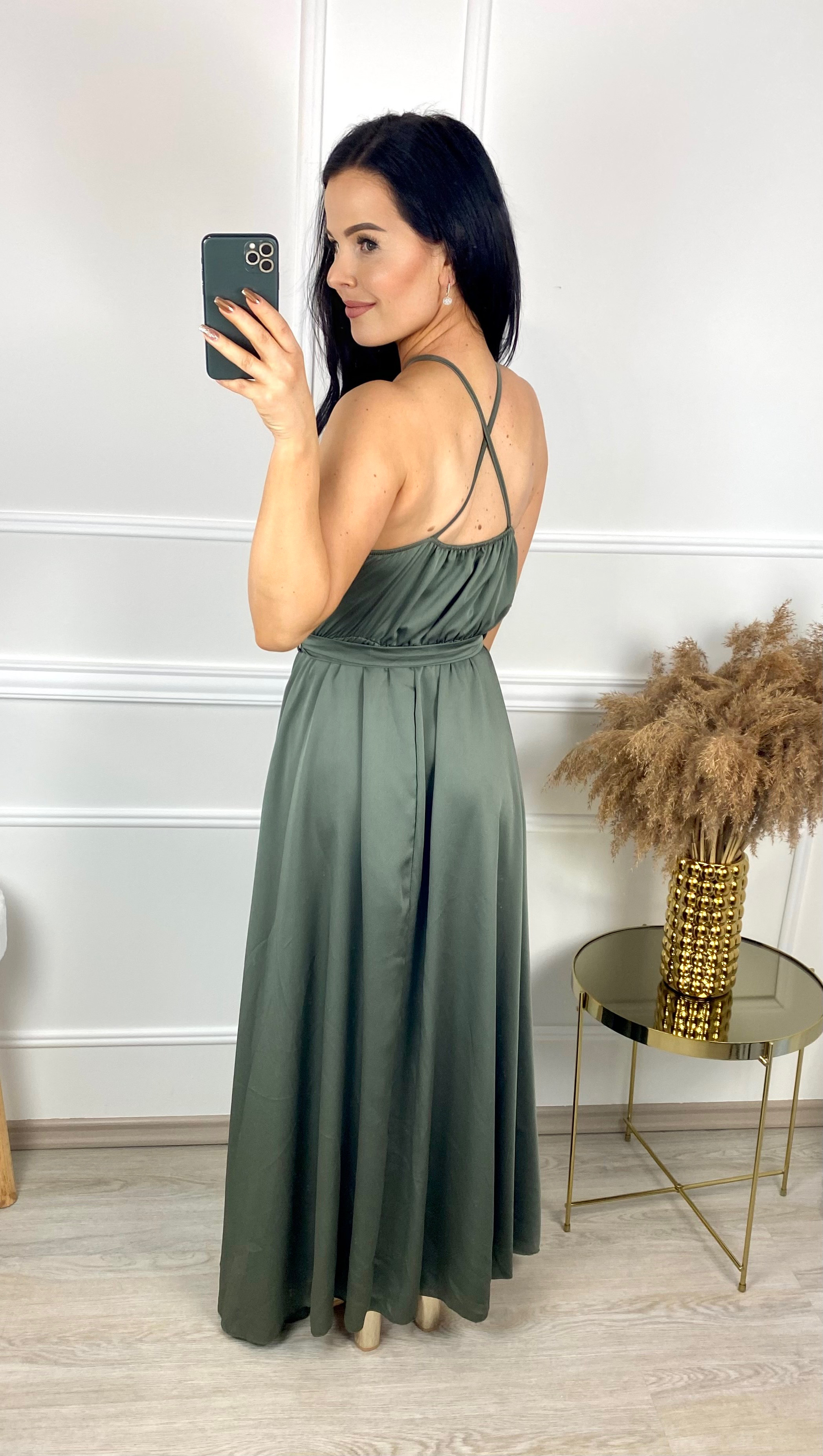 Saténové šaty Grandioza/khaki