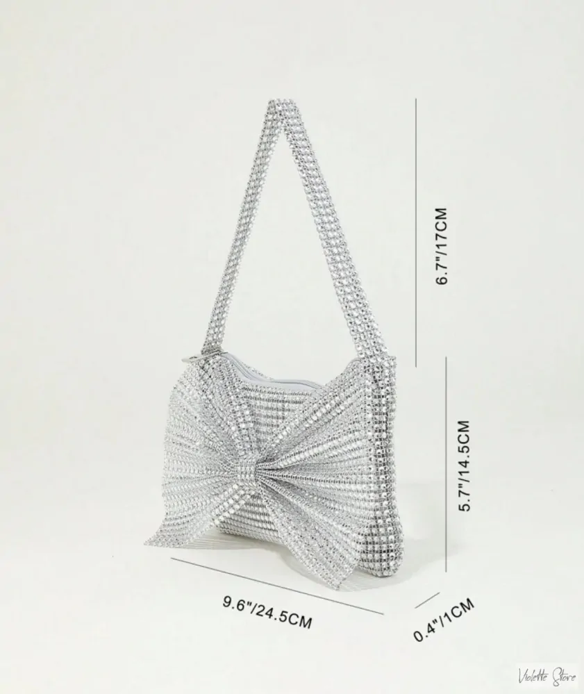 Štrasová kabelka s mašlí stříbrná