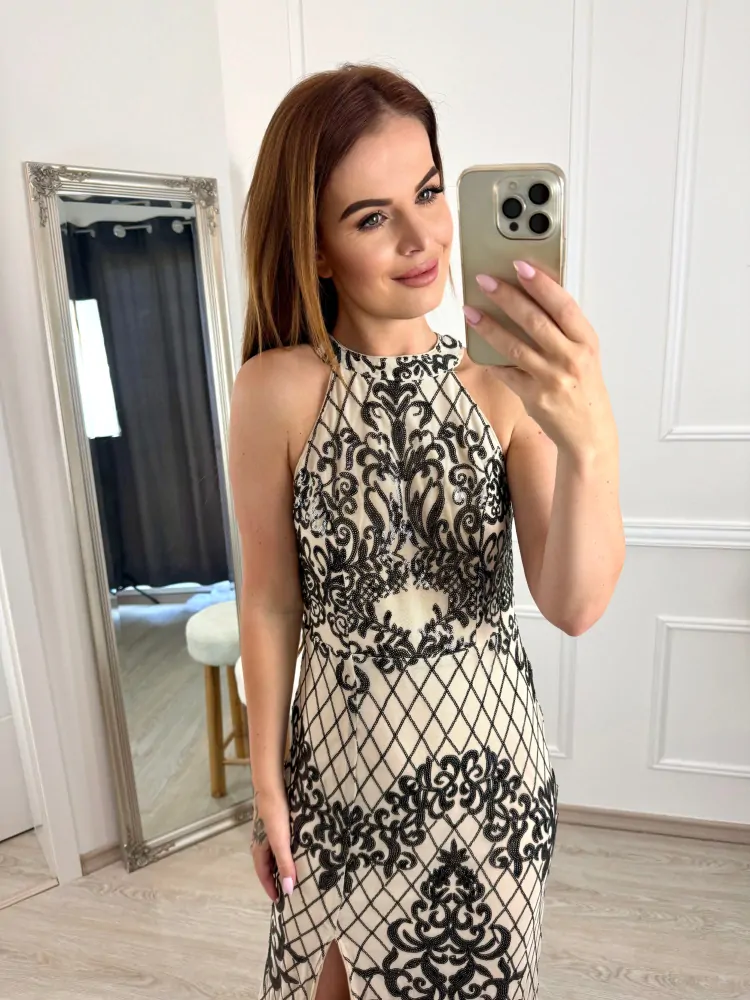 Flitrované šaty Memory/béžové