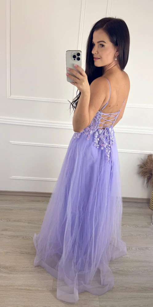 Tylové šaty Violeta / lila fialové XS