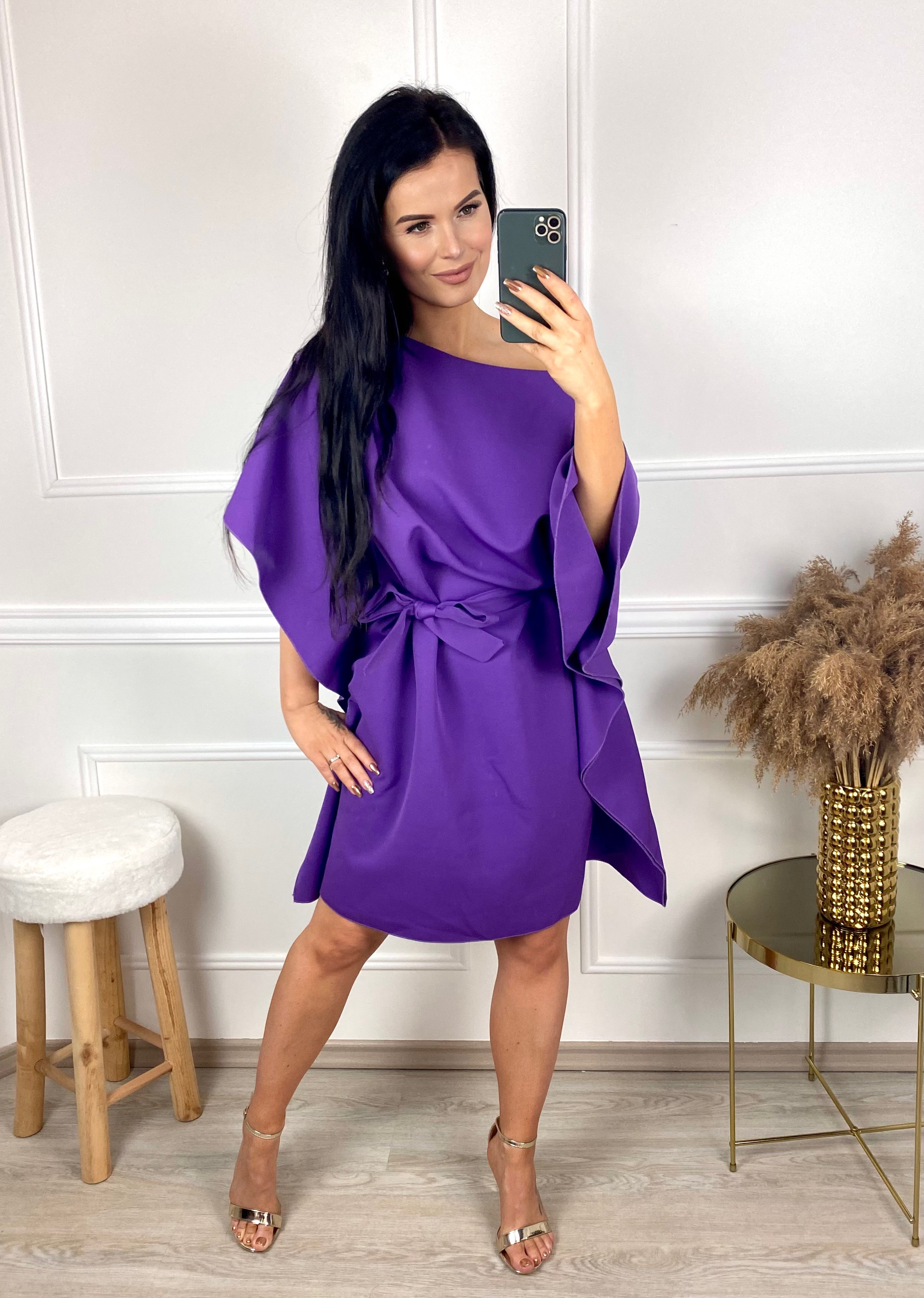 Šaty s netopýřími rukávy Bat/fialové