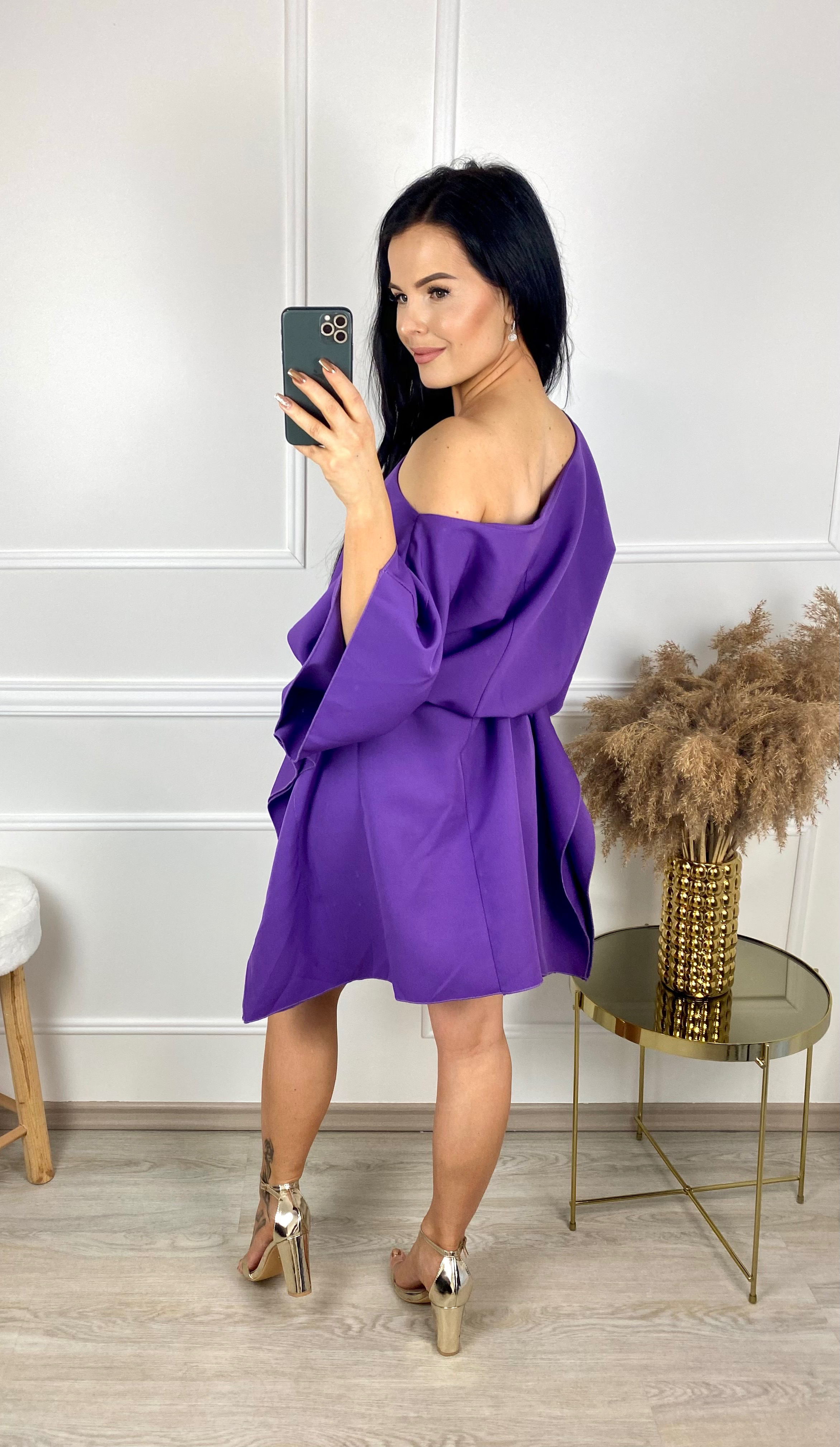 Šaty s netopýřími rukávy Bat/fialové