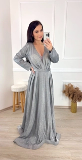 Třpytivé šaty s dlouhým rukávem stříbrné L/XL