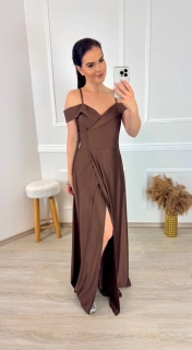 Saténové šaty se spadenými rukávy/ hnědé 